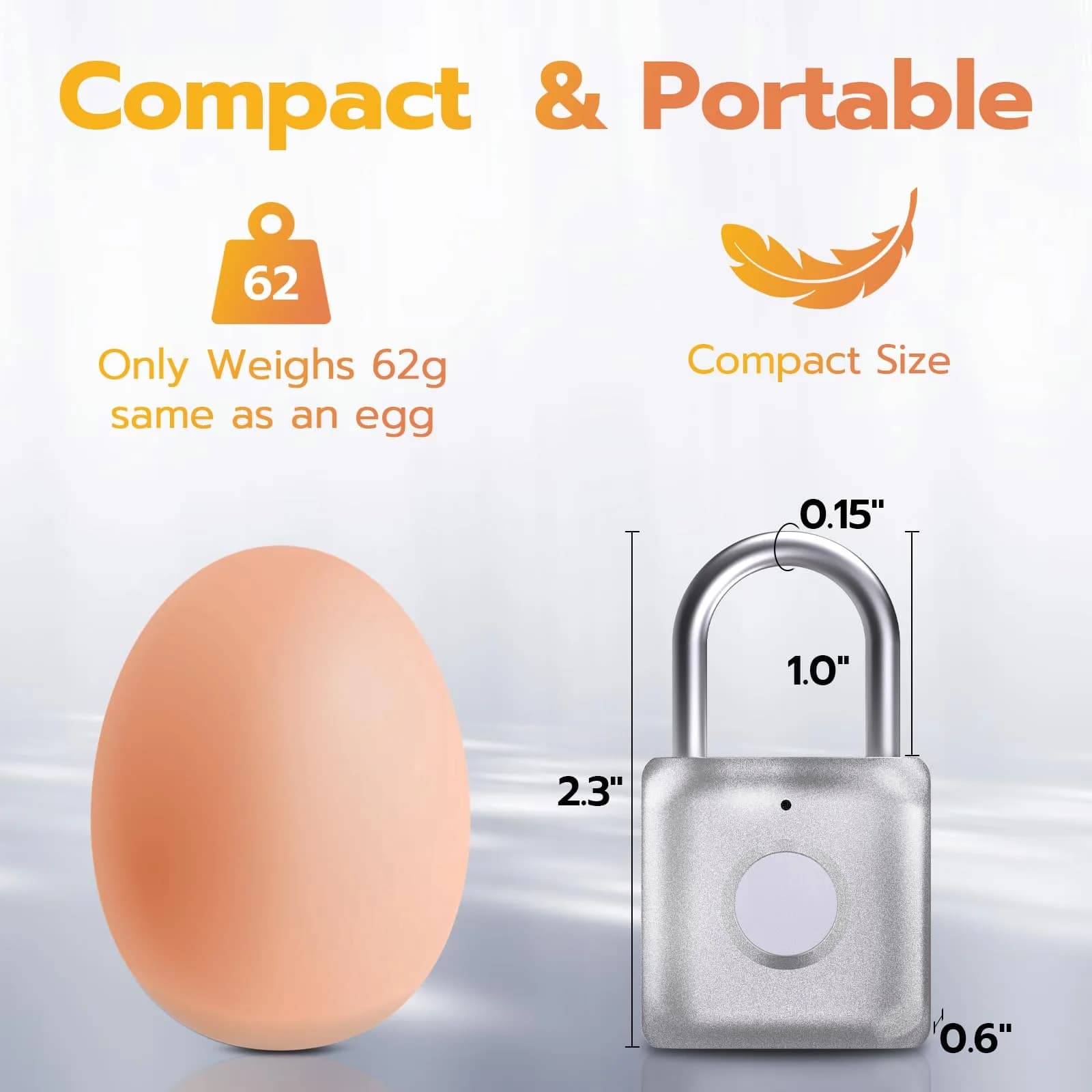 Pothunder Biometric Fingerprint Padlock Silver | Keyless Smart Lock for Gym Locker, Luggage, Backpack - view 6