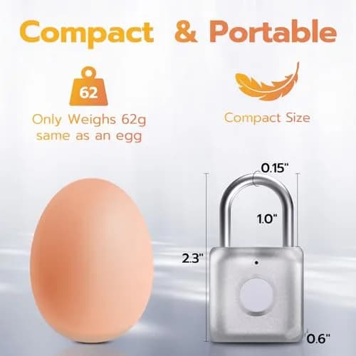 Pothunder Biometric Fingerprint Padlock Silver | Keyless Smart Lock for Gym Locker, Luggage, Backpack thumbnail 6