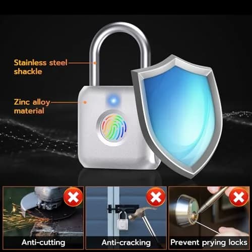 Pothunder Biometric Fingerprint Padlock Silver | Keyless Smart Lock for Gym Locker, Luggage, Backpack thumbnail 7