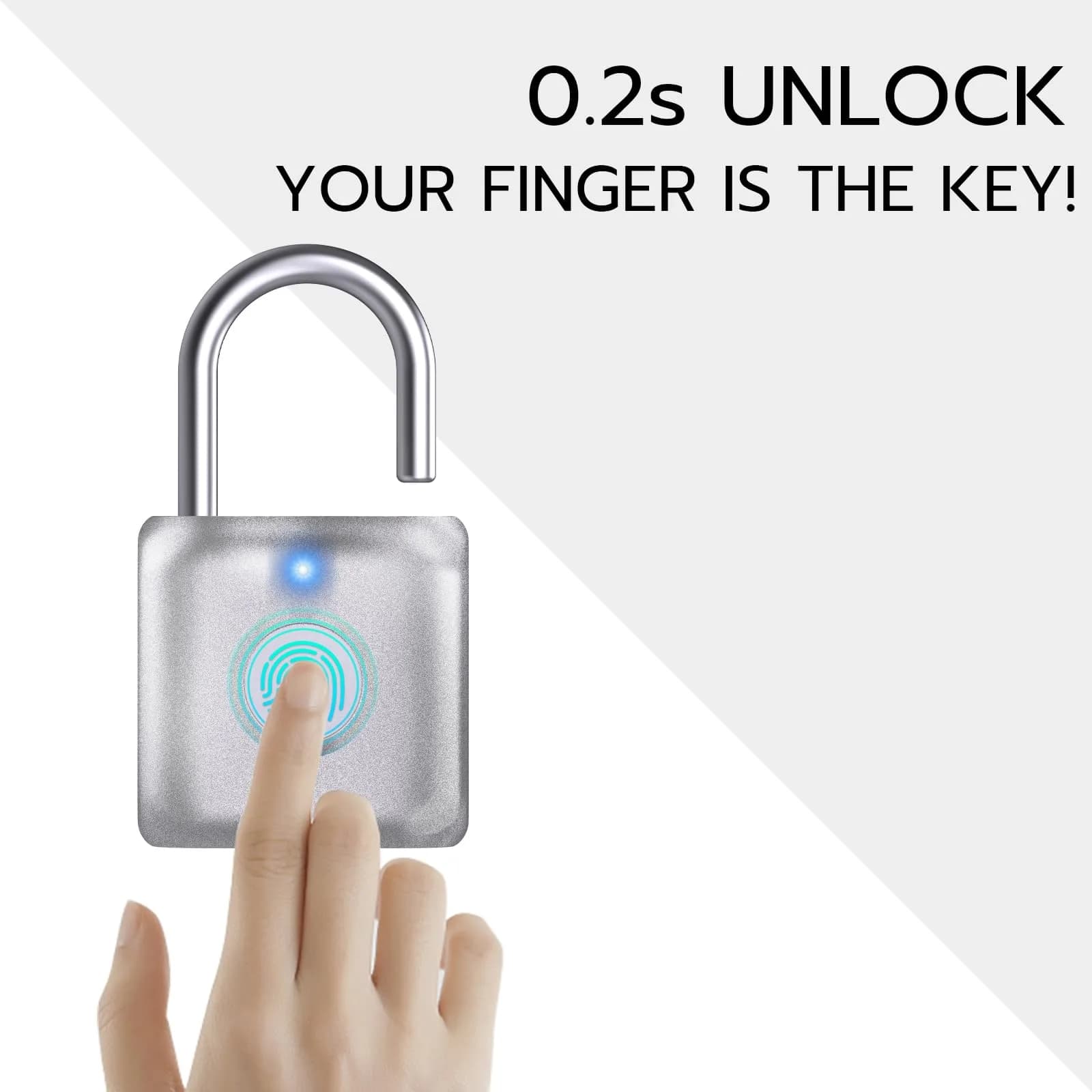 Pothunder Biometric Fingerprint Padlock Silver | Keyless Smart Lock for Gym Locker, Luggage, Backpack - view 2