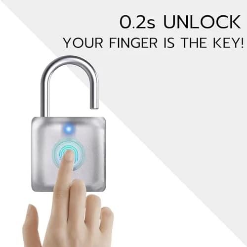 Pothunder Biometric Fingerprint Padlock Silver | Keyless Smart Lock for Gym Locker, Luggage, Backpack thumbnail 2