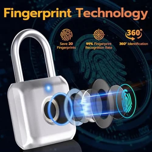 Pothunder Biometric Fingerprint Padlock Silver | Keyless Smart Lock for Gym Locker, Luggage, Backpack thumbnail 3