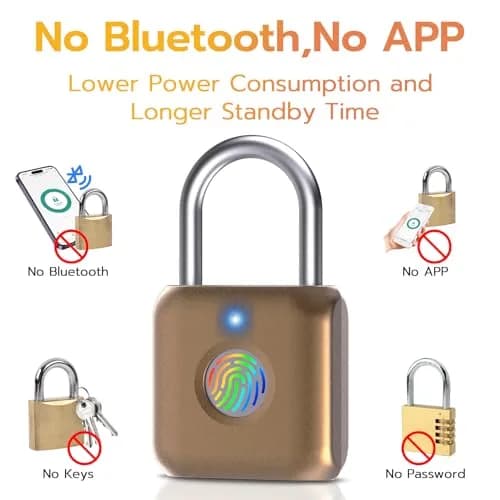 Pothunder Fingerprint Padlock Placer Gold | 62g (2.18 oz) USB Rechargeable Biometric Lock thumbnail 4