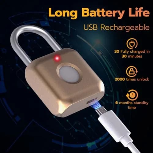 Pothunder Fingerprint Padlock Placer Gold | 62g (2.18 oz) USB Rechargeable Biometric Lock thumbnail 5