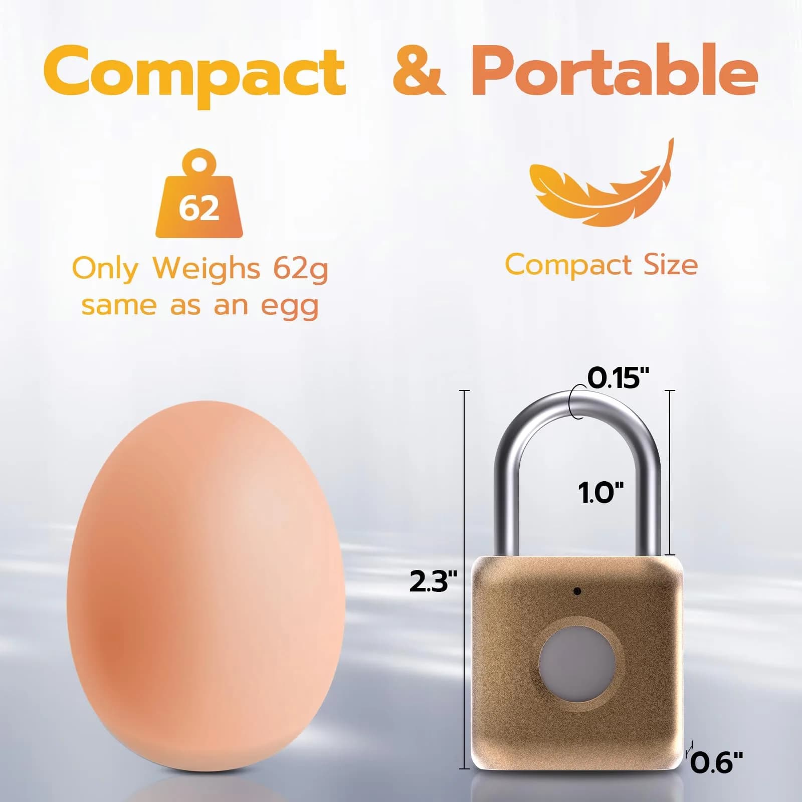 Pothunder Fingerprint Padlock Placer Gold | 62g (2.18 oz) USB Rechargeable Biometric Lock - view 6