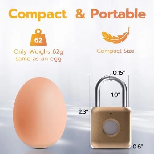 Pothunder Fingerprint Padlock Placer Gold | 62g (2.18 oz) USB Rechargeable Biometric Lock thumbnail 6