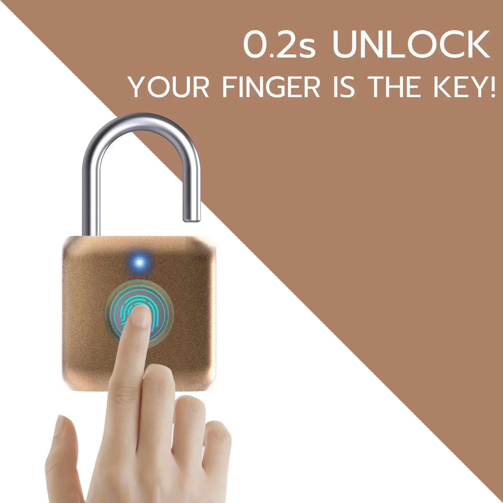 Pothunder Biometric Fingerprint Padlock - Placer Gold | Keyless Smart Lock for Gym, Luggage, Backpack - view 2