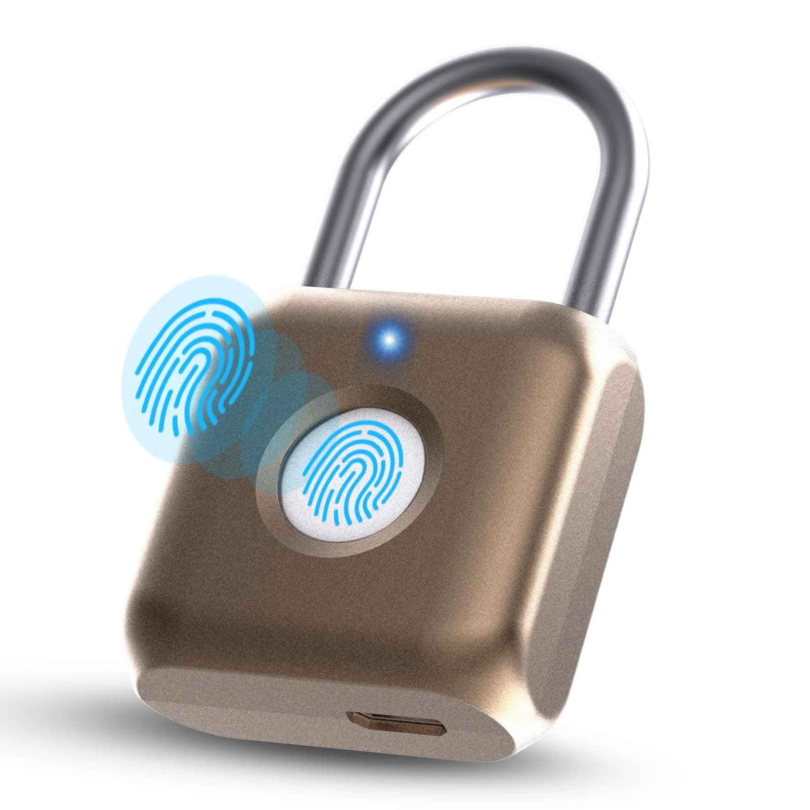 Pothunder Biometric Fingerprint Padlock Silver | Keyless Smart Lock for Gym Locker, Luggage, Backpack — Placer Gold