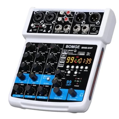 BOMGE 4 Channel Professional Audio Mixer, Sound Board Mixing Console 24.2cm (9.5in) | USB, Bluetooth, 48V Phantom Power thumbnail 1
