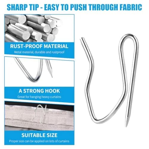 Sopito 58Pcs Metal Curtain Hooks | 3.1cm (1.2") Silver White Pinch Pleat Hooks thumbnail 4