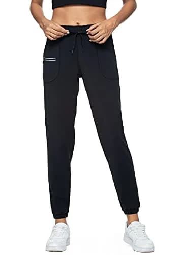 Haowind Women's Elastic Waist Joggers with Pockets - Mid Rise Tapered Sweatpants for Yoga & Travel - Black Small | Moisture-Wicking & Petite-Friendly thumbnail 1