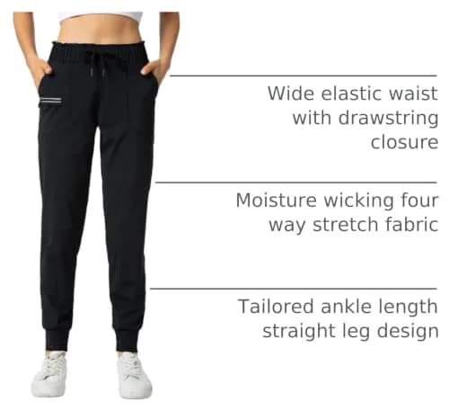Haowind Women's Elastic Waist Joggers with Pockets - Mid Rise Tapered Sweatpants for Yoga & Travel - Black Small | Moisture-Wicking & Petite-Friendly thumbnail 4