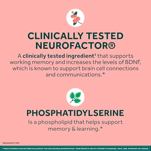 NEURIVA Original Brain Supplements for Memory and Focus 28 Count Capsules | Clinically Tested Nootropics Phosphatidylserine and Neurofactor thumbnail 4