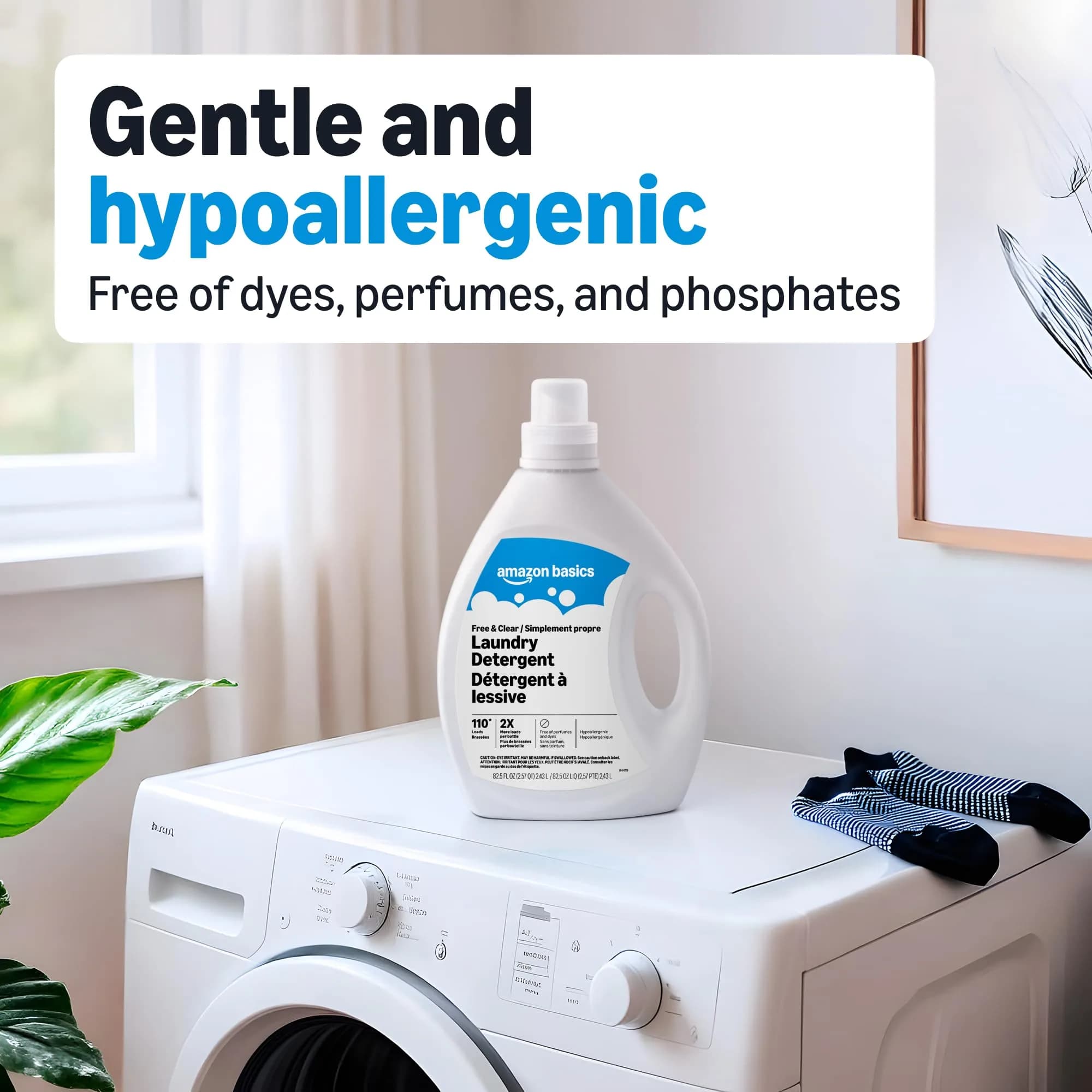 Amazon Basics Concentrated Liquid Laundry Detergent Free of Perfumes & Dyes 2.44 L (82.5 Fl Oz) | Hypoallergenic Clean for Sensitive Skin - view 4