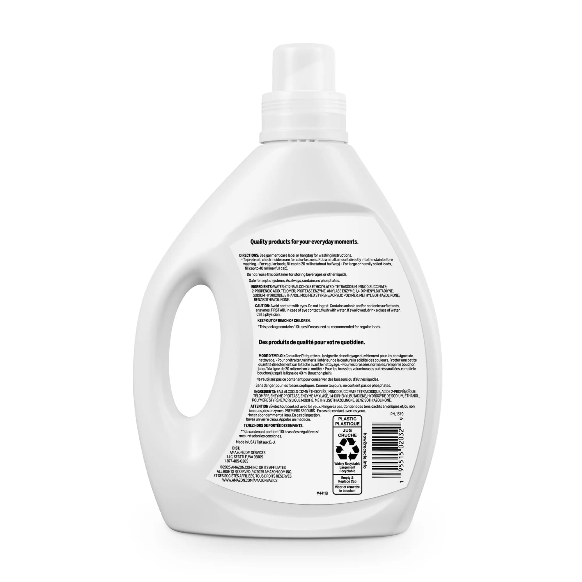 Amazon Basics Concentrated Liquid Laundry Detergent Free of Perfumes & Dyes 2.44 L (82.5 Fl Oz) | Hypoallergenic Clean for Sensitive Skin - view 6