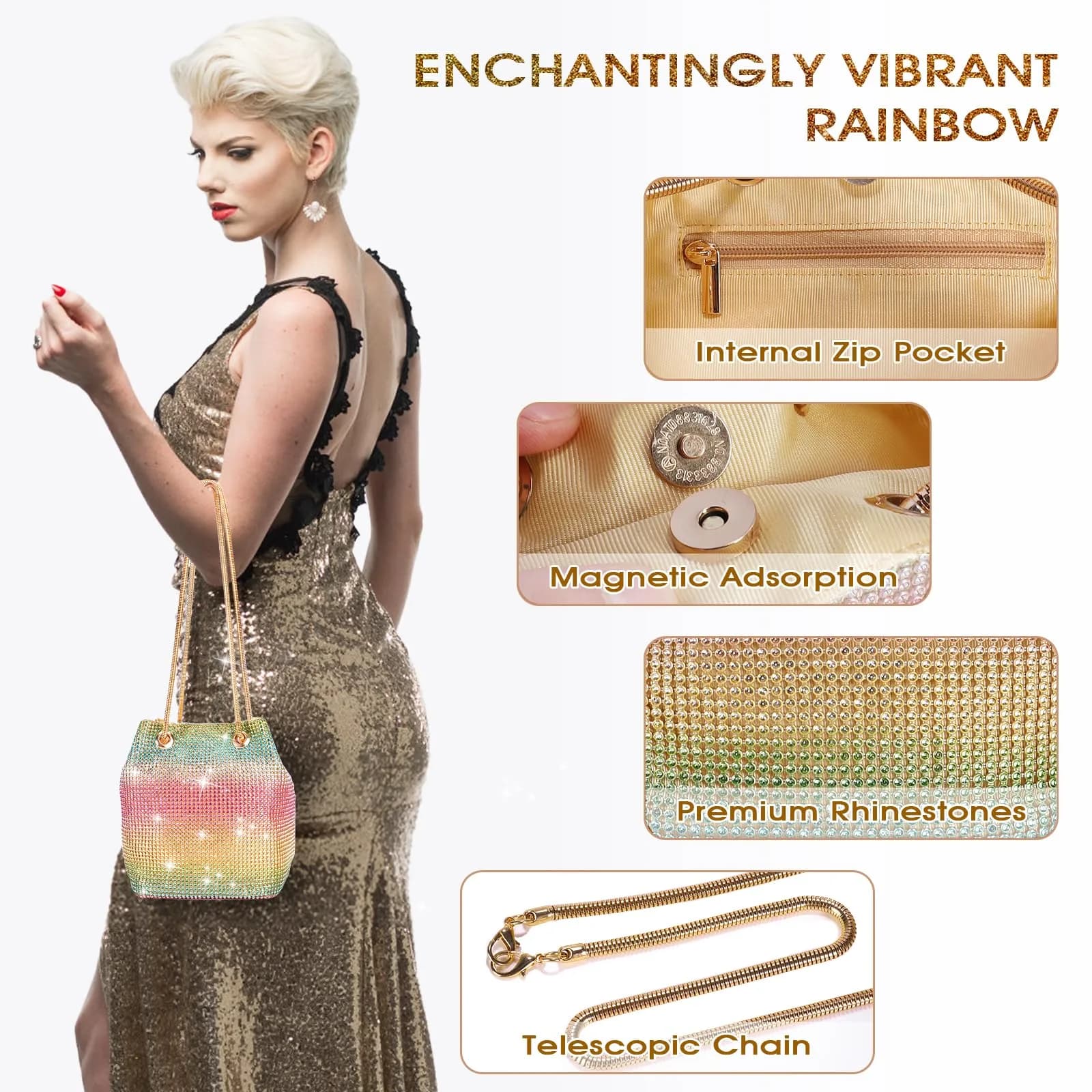JIAN YA NA Rhinestone Trihedral Bucket Bag - Rainbow - view 2