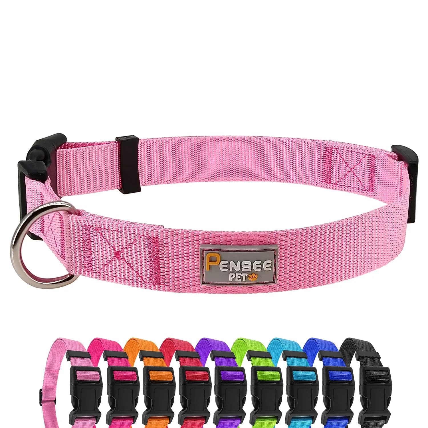 Penseepet Dog Collar, Adjustable Nylon, Pink, Small | Stylish & Comfortable Daily Wear — Pink