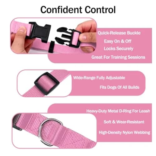 Penseepet Dog Collar, Adjustable Nylon, Pink, Small | Stylish & Comfortable Daily Wear thumbnail 4