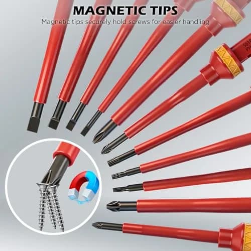 SEDY 1000V Insulated Electrician Screwdriver Set | VDE & GS Certified, 13-Piece, CRV Steel, Magnetic Tips, Replaceable Handle (9" x 5.5" x 2") thumbnail 6