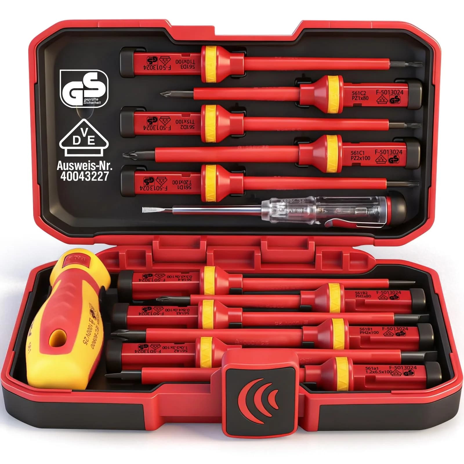 SEDY 1000V Insulated Electrician Screwdriver Set | VDE & GS Certified, 13-Piece, CRV Steel, Magnetic Tips, Replaceable Handle (9" x 5.5" x 2") — 13 Pcs Vde Interchangeable Pro