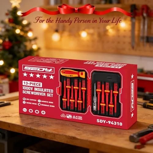 SEDY 1000V Insulated Electrician Screwdriver Set | VDE & GS Certified, 13-Piece, CRV Steel, Magnetic Tips, Replaceable Handle (9" x 5.5" x 2") thumbnail 9