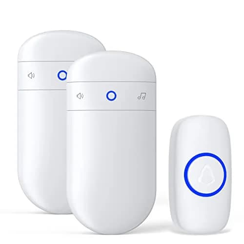 SECRUI Wireless Doorbell with 2 Plug-In Receivers & Waterproof Push Button | 1000ft Range, 58 Chimes, 110dB Sound, LED Flash — White