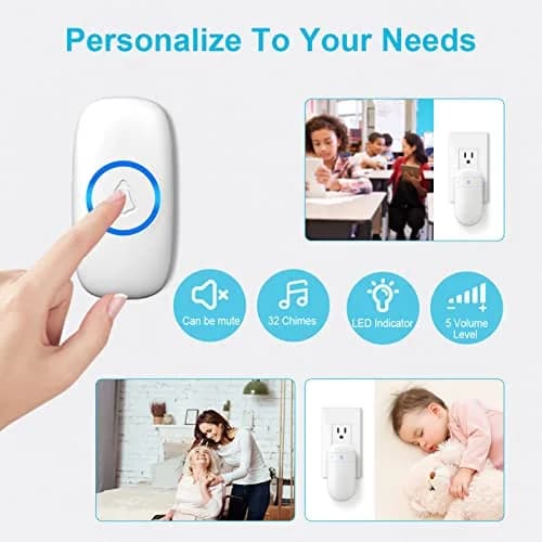 SECRUI Wireless Doorbell with 2 Plug-In Receivers & Waterproof Push Button | 1000ft Range, 58 Chimes, 110dB Sound, LED Flash thumbnail 4