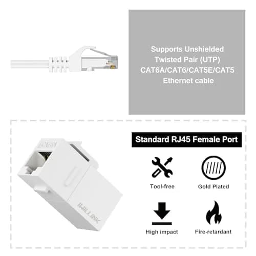 iwillink Cat6 Keystone Coupler 10-Pack White | Connects Two Ethernet Cables thumbnail 3