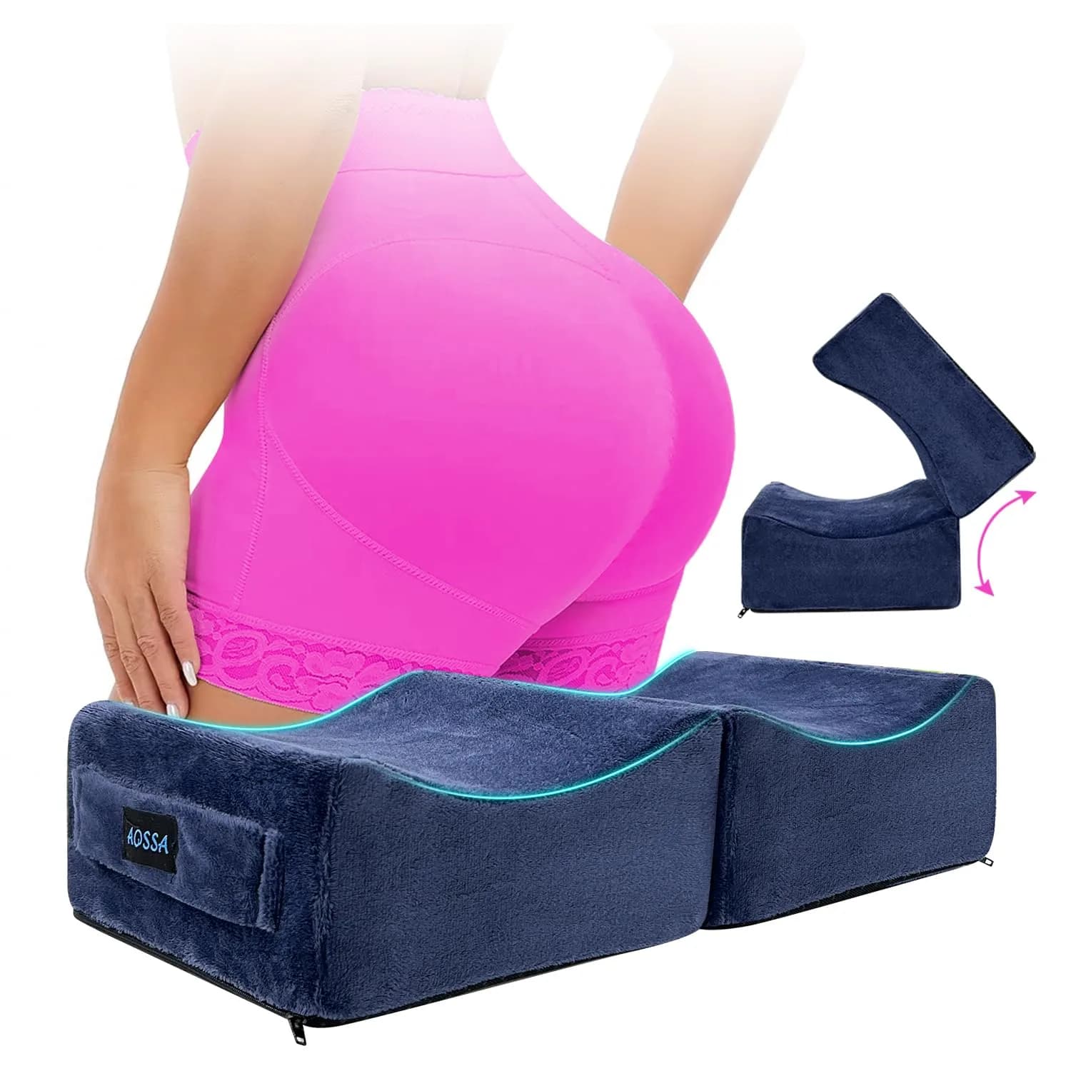 AOSSA Brazilian Butt Lift Pillow for Post-Surgery BBL Recovery | 20 cm (7.8") Foldable Foam Cushion — Blue