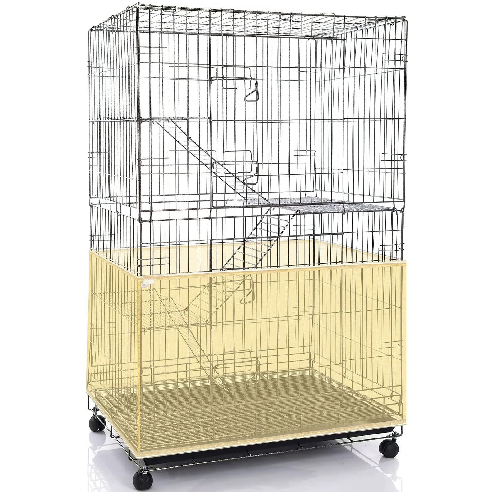 Shappy Yellow Bird Cage Seed Catcher Net Skirt Guard 300cm (118 Inch) | Adjustable Airy Mesh for Parrots