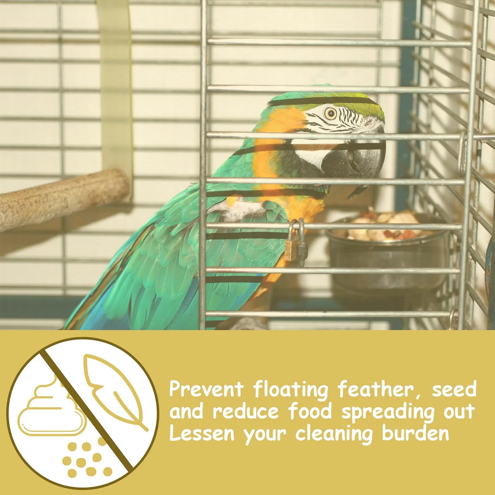 Shappy Yellow Bird Cage Seed Catcher Net Skirt Guard 300cm (118 Inch) | Adjustable Airy Mesh for Parrots - view 5