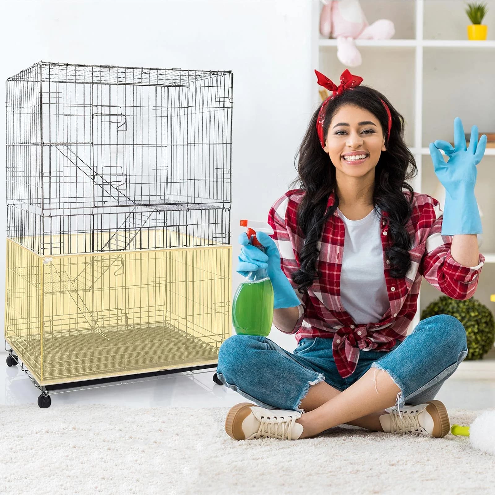 Shappy Yellow Bird Cage Seed Catcher Net Skirt Guard 300cm (118 Inch) | Adjustable Airy Mesh for Parrots - view 7