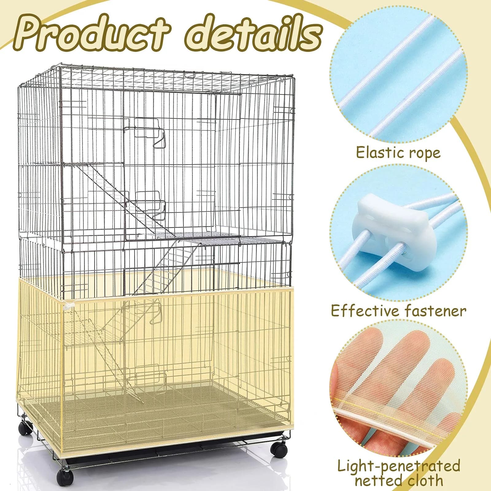 Shappy Yellow Bird Cage Seed Catcher Net Skirt Guard 300cm (118 Inch) | Adjustable Airy Mesh for Parrots - view 3