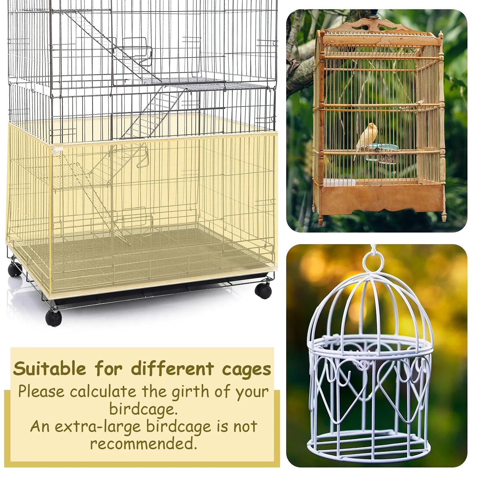 Shappy Yellow Bird Cage Seed Catcher Net Skirt Guard 300cm (118 Inch) | Adjustable Airy Mesh for Parrots - view 4