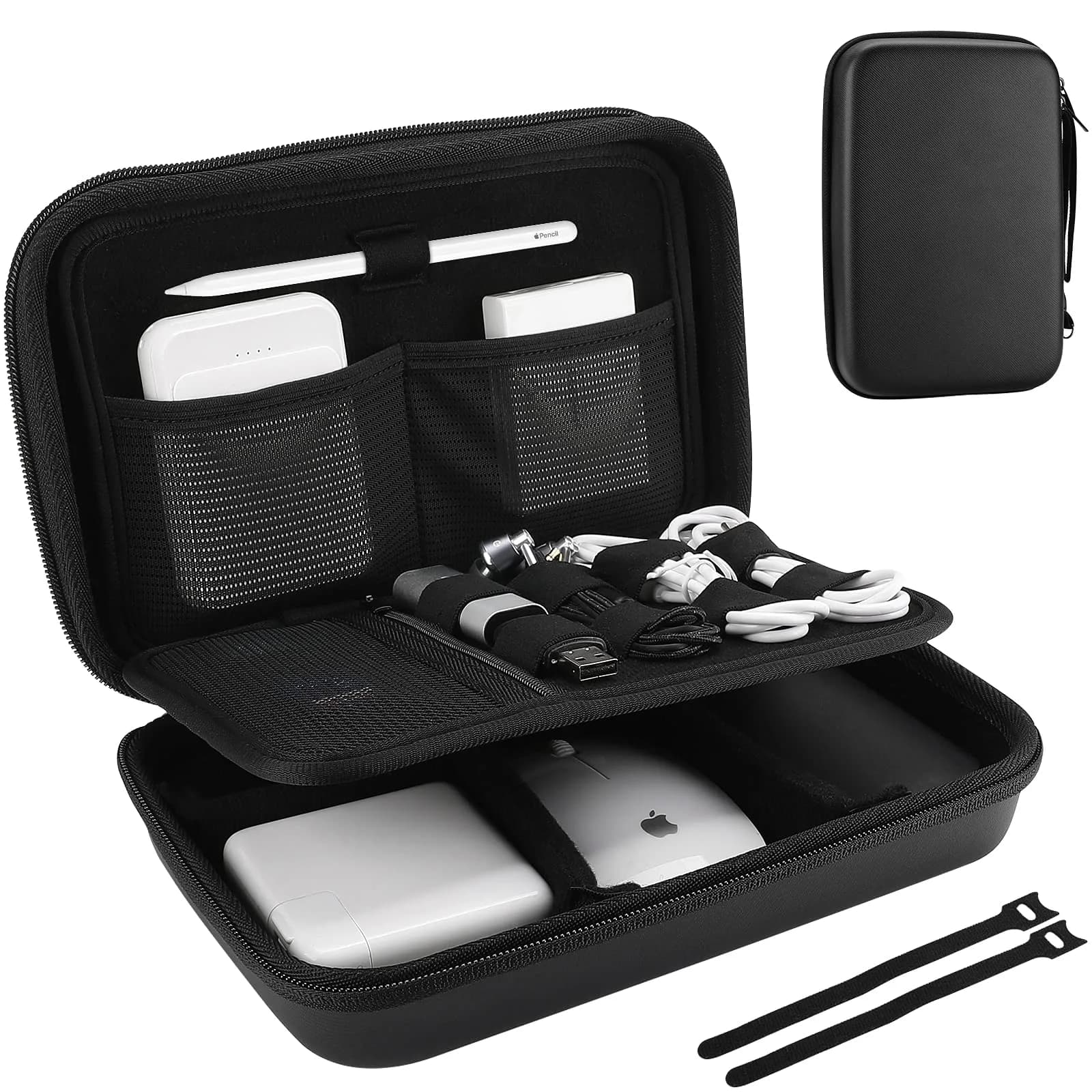 ProCase Black Hard Travel Electronic Organizer Case for MacBook Chargers, Cables, Power Bank, Mouse, Pencil, USB Drives, SD Cards - 9.9 x 6.3 x 2.56 Inch — Black