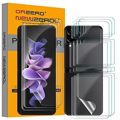 Orzero 3 Sets 12 Packs TPU Screen Protector for Samsung Galaxy Z Flip 3 5G | Anti-Scratch High Definition Bubble-Free thumbnail 1