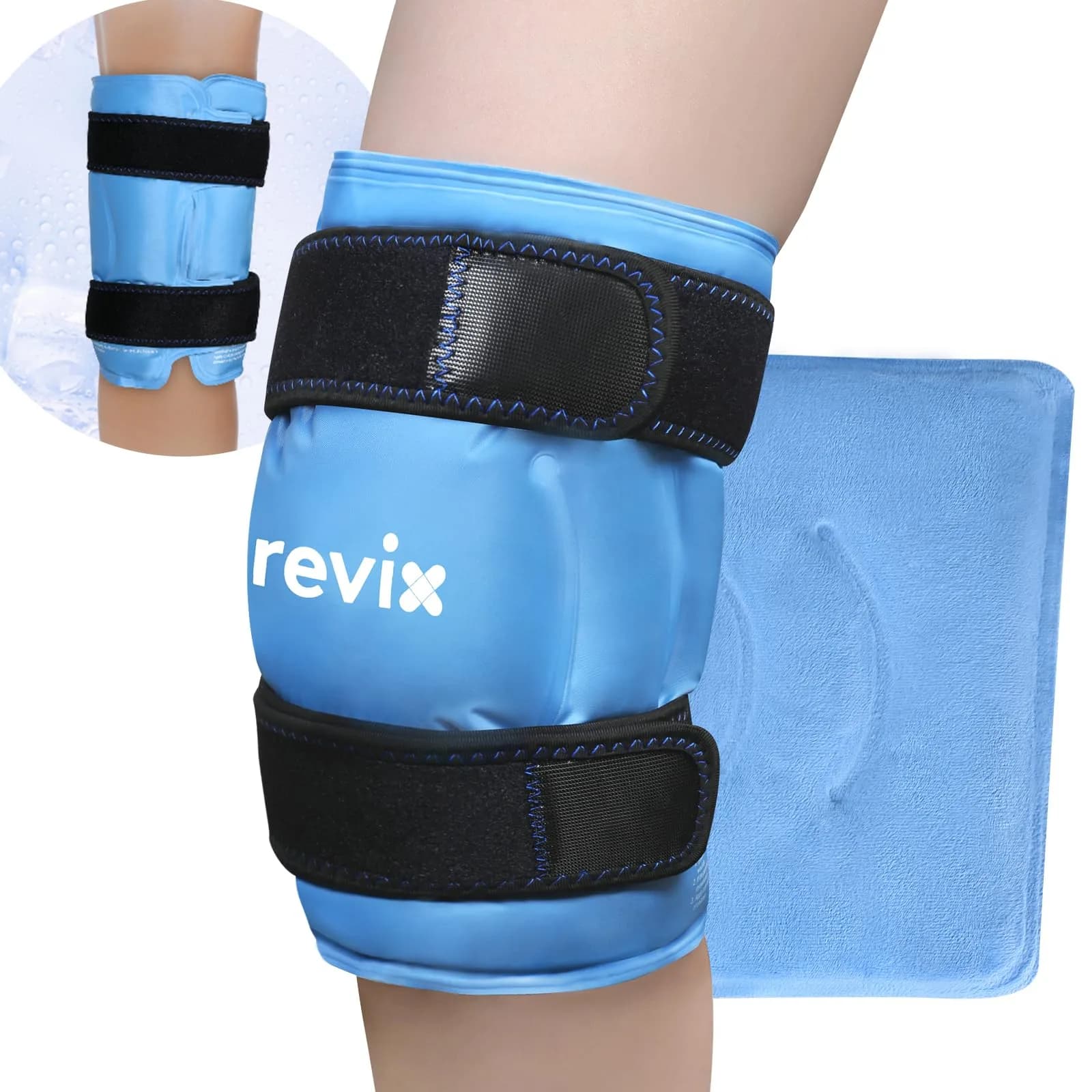 REVIX Extra Large Knee Ice Pack Wrap 19" | Cold Compress for Post-Workout Fatigue & Discomfort — Blue-XL