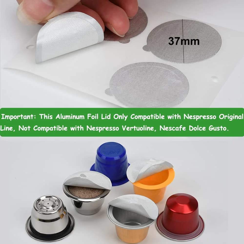 PHMEZLF Aluminum Espresso Lids Foil Sticker Seals 100Pcs (37mm) | DIY Coffee Pod Refills for Nespresso Original Line - view 2
