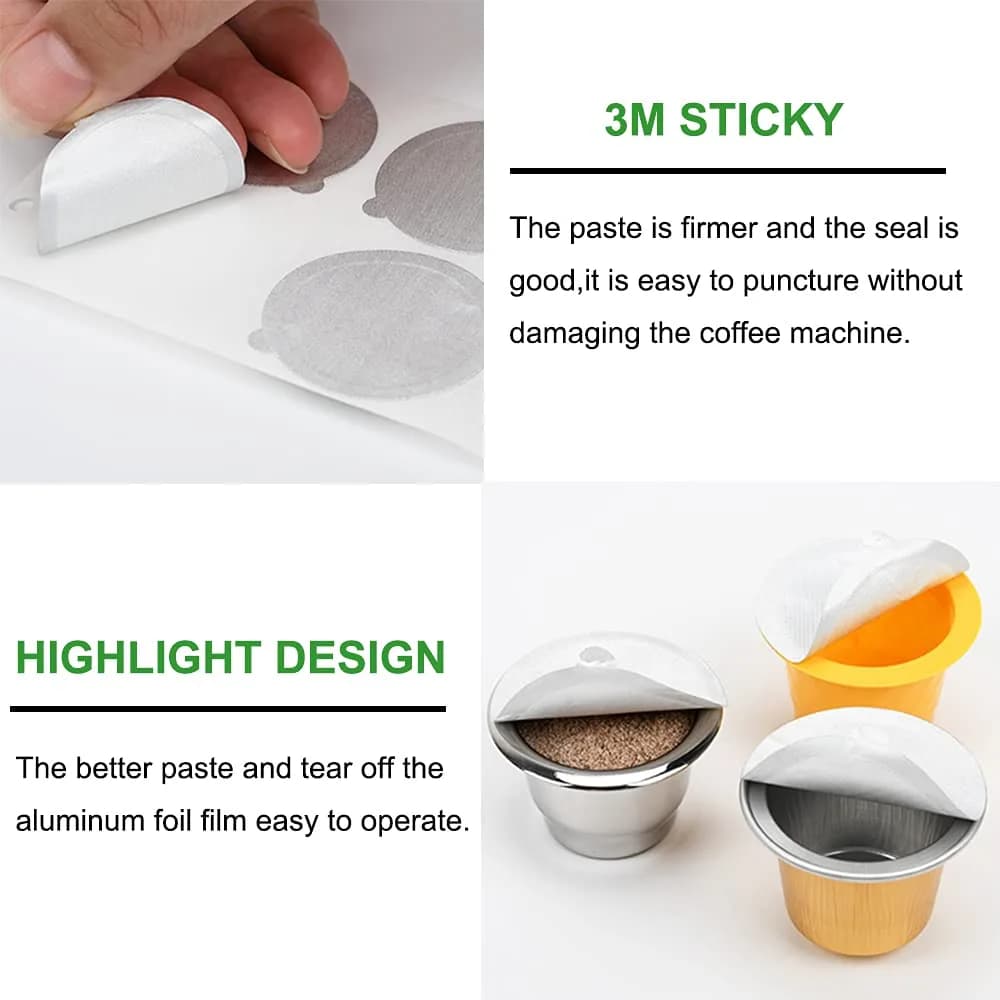 PHMEZLF Aluminum Espresso Lids Foil Sticker Seals 100Pcs (37mm) | DIY Coffee Pod Refills for Nespresso Original Line - view 4