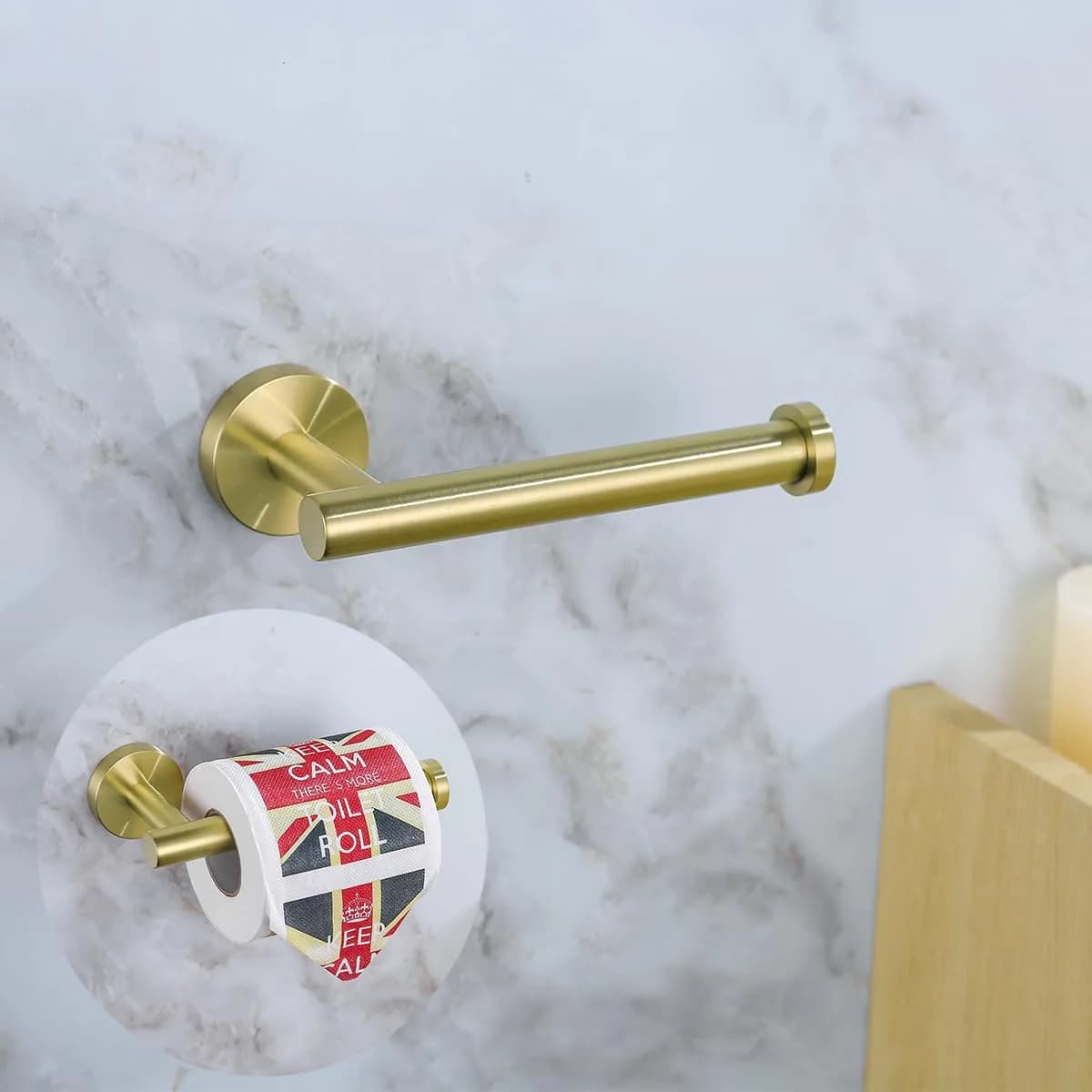 SEABEFORE Orange Toilet Paper Holder SUS304 Stainless Steel | Modern Wall Mount, 6 inch TP Holder for Kitchen Washroom — Brushed Gold