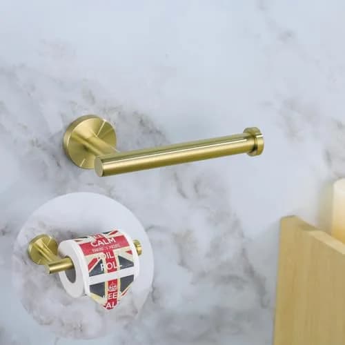 SEABEFORE Brushed Gold Toilet Paper Holder Wall Mount SUS304 Stainless Steel | Elegant Bathroom Accessory thumbnail 1