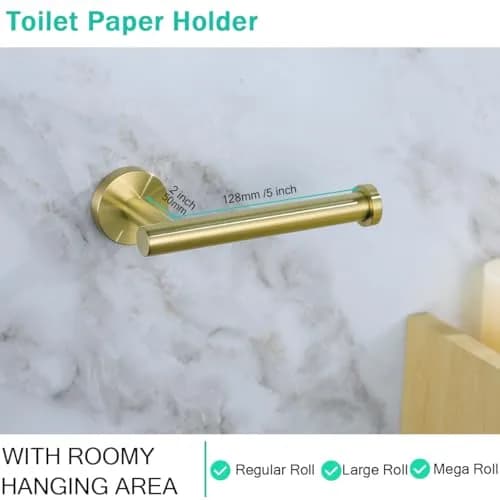 SEABEFORE Brushed Gold Toilet Paper Holder Wall Mount SUS304 Stainless Steel | Elegant Bathroom Accessory thumbnail 6