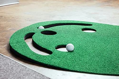 PUTT-A-BOUT Par Three Plus Golf Putting Green 3' x 9' | Kidney-Shaped Practice Mat with 3 Cups & Hazards thumbnail 5