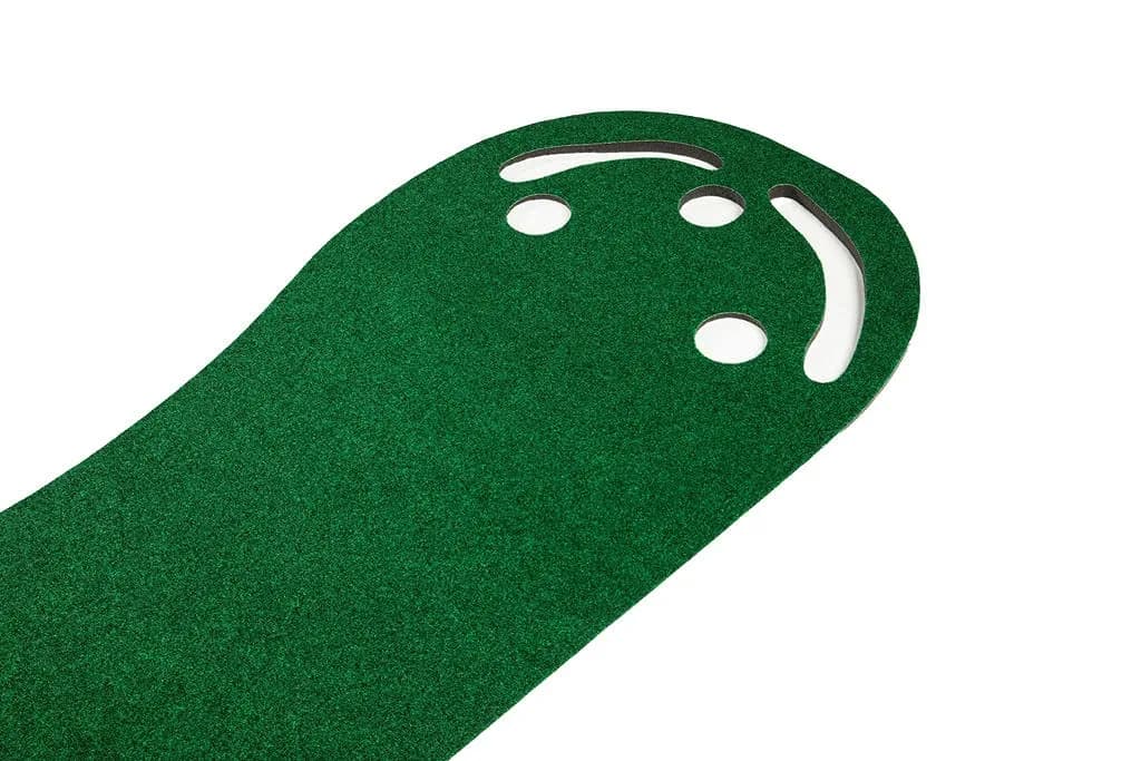 PUTT-A-BOUT Par Three Plus Golf Putting Green 3' x 9' | Kidney-Shaped Practice Mat with 3 Cups & Hazards - view 2