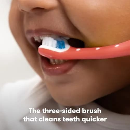 Frida Baby Triple-Angle Toothhugger Toddler Toothbrush, 2 Count (Pack of 1), Pink + Blue | U-Shaped Head Cleans All Sides thumbnail 2