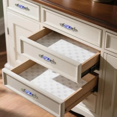 Mcredy Ceramic Drawer Pull Handle, Blue White Porcelain T-Style, 12.2cm (4.8") | 4-Piece Set with 7.6cm (3") Hole Distance thumbnail 4