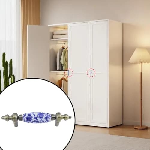 Mcredy Ceramic Drawer Pull Handle, Blue White Porcelain T-Style, 12.2cm (4.8") | 4-Piece Set with 7.6cm (3") Hole Distance thumbnail 5
