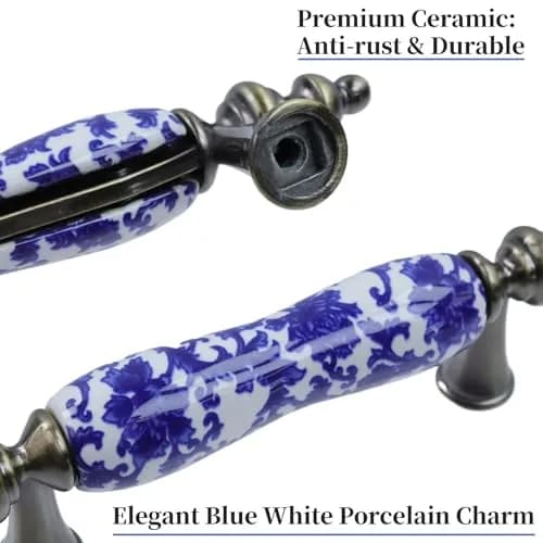 Mcredy Ceramic Cabinet Drawer Pulls 76mm (3") Hole Distance | Blue White Porcelain Chinoiserie Style, Pack of 4 thumbnail 6