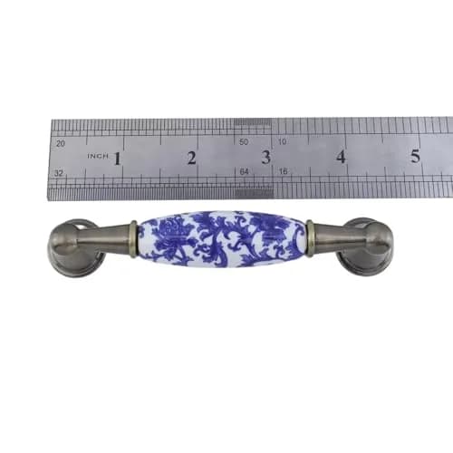 Mcredy Ceramic Cabinet Pull Handle, Blue White Porcelain T-Style, 96mm (3.78") Hole Distance, 4 Pcs | Classic Chinese-Style Floral Design thumbnail 6