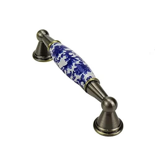 Mcredy Ceramic Cabinet Pull Handle, Blue White Porcelain T-Style, 96mm (3.78") Hole Distance, 4 Pcs | Classic Chinese-Style Floral Design thumbnail 8